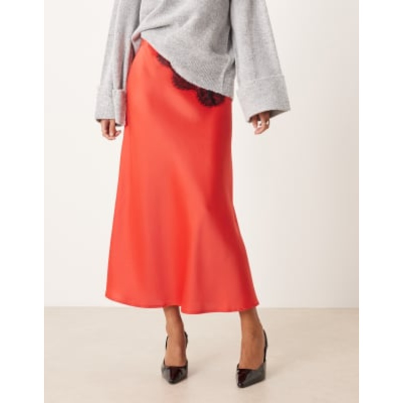 YAS satin midi skirt in poinsettia red