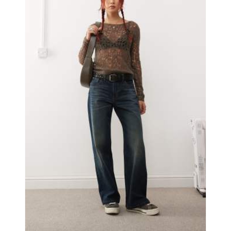 Monki Missy low rise loose baggy clean fit jeans in raven blue wash