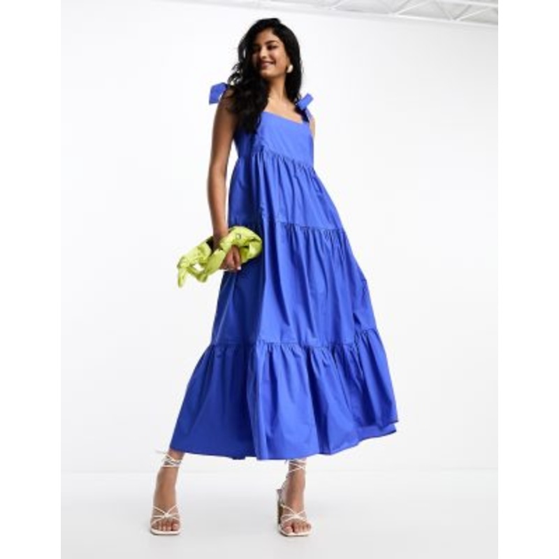& Other Stories tie shoulder tiered maxi dress in blue