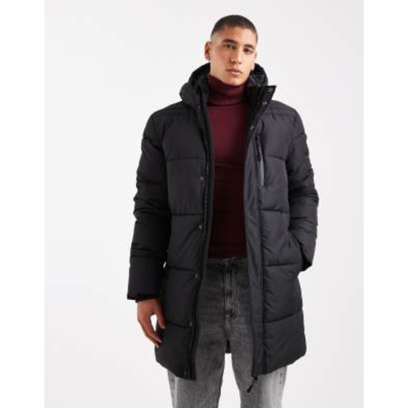 Threadbare puffer coat with hood in black