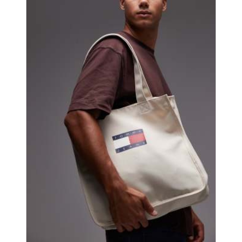Tommy Jeans Heritage flag canvas tote bag in beige