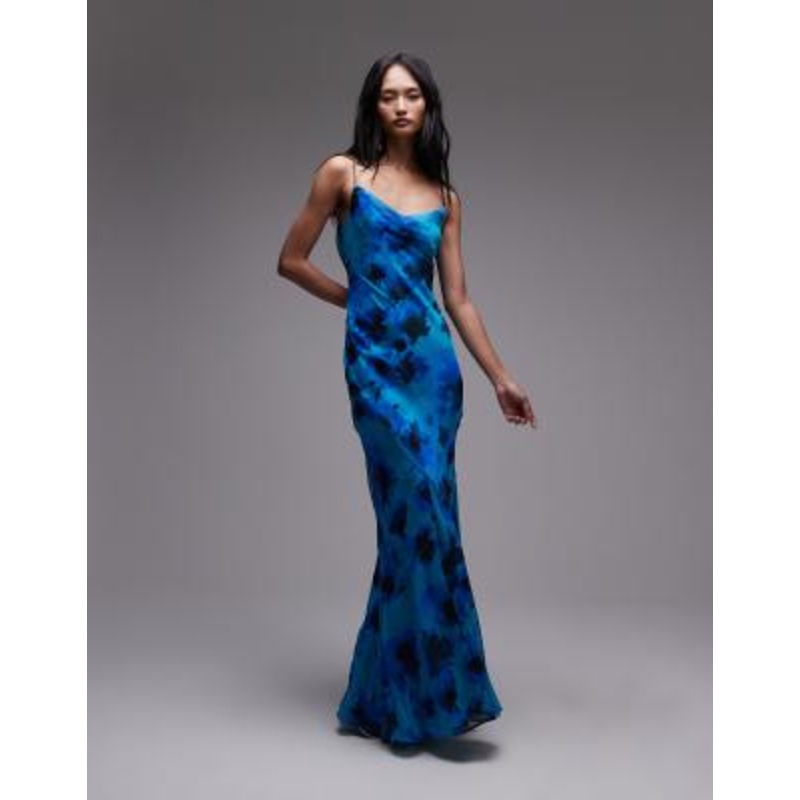 Topshop double layered cami dress in soft blue floral