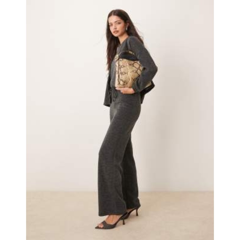 Vila mix & match premium wide leg jersey pants in dark gray – part of a set