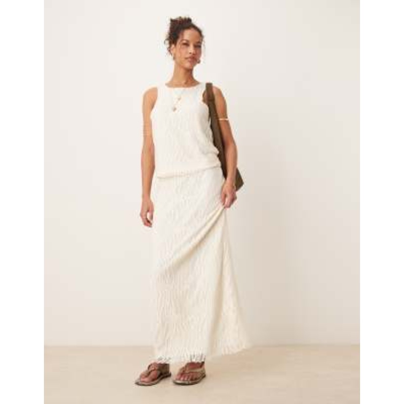 Vila textured tank top and maxi skirt set in cream