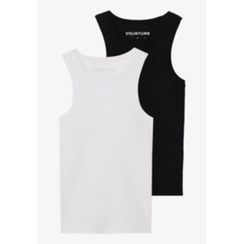 YOURTURN BASIC RIB MUSCLE RACER TANKS UNISEX 2 PACK – Top – white/black/wei