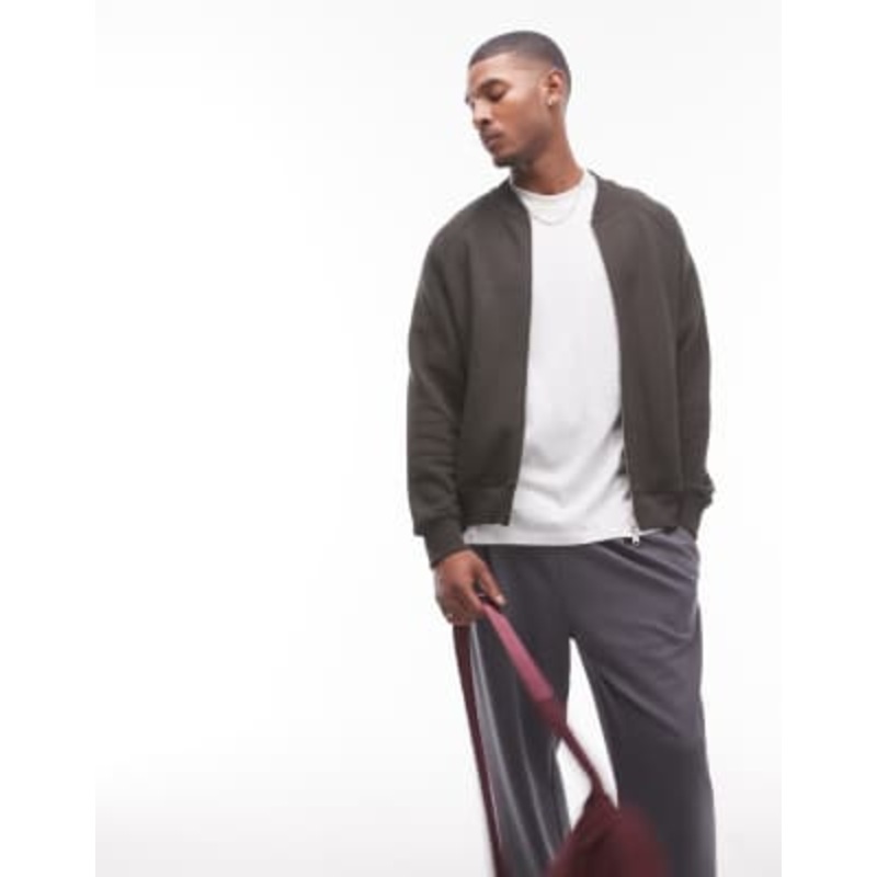 ARKET jersey sweats zip front cardigan in dark green