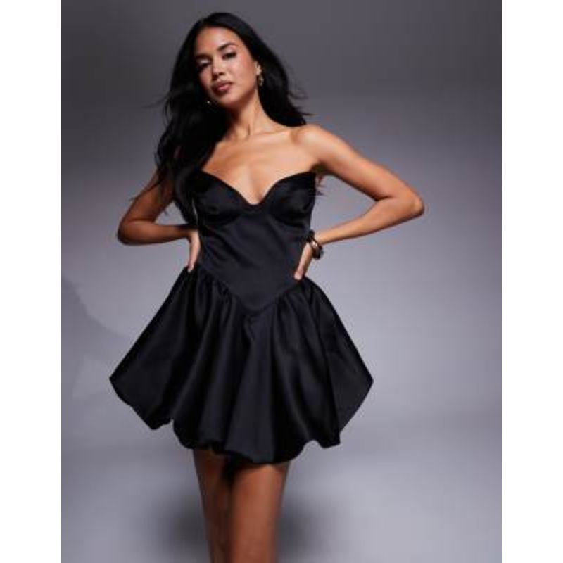Bardot Avella bubble hem mini dress in black