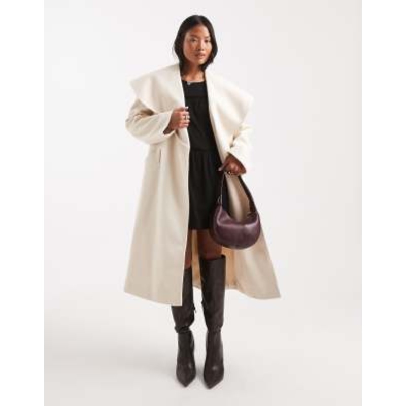 Miss Selfridge Petite formal wrap coat in cream