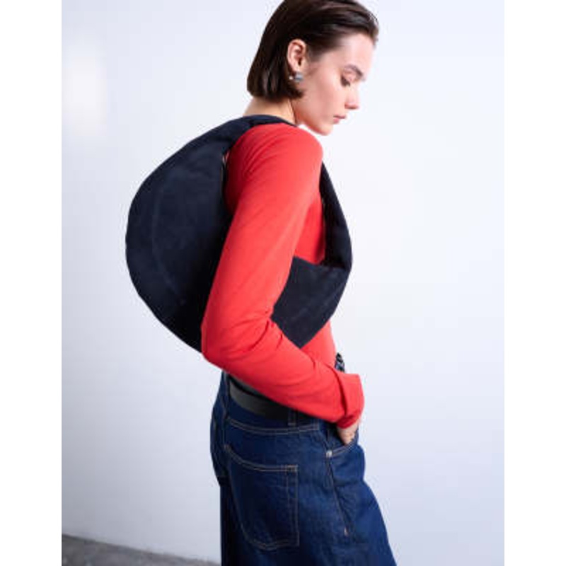 Topshop Cian real suede scoop grab bag in navy