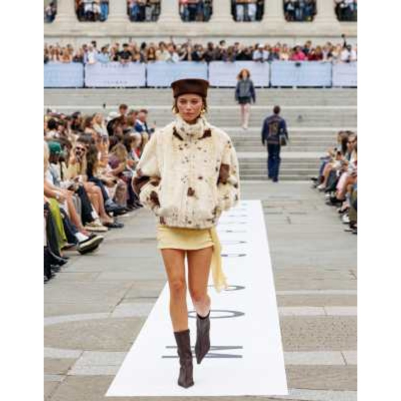 Topshop faux fur pony skin cow print bomber jacket in cream