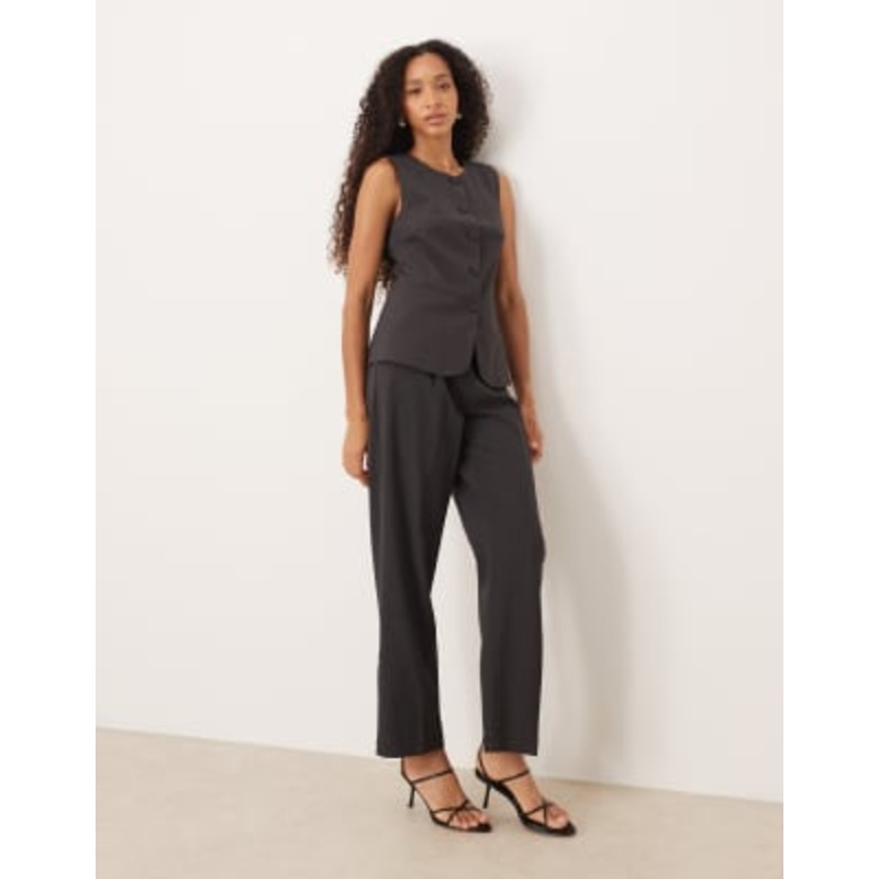 Vila tailored high waisted pants in dark heather gray – part of a set