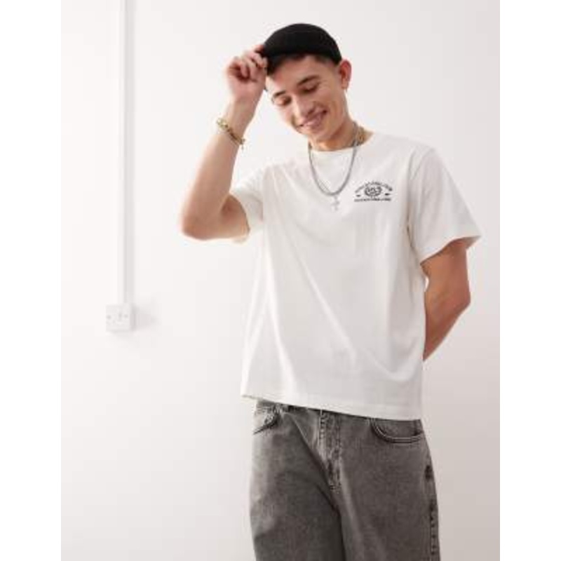 Weekday boxy fit oversized t-shirt with fantazy fussball graphic print in off-white
