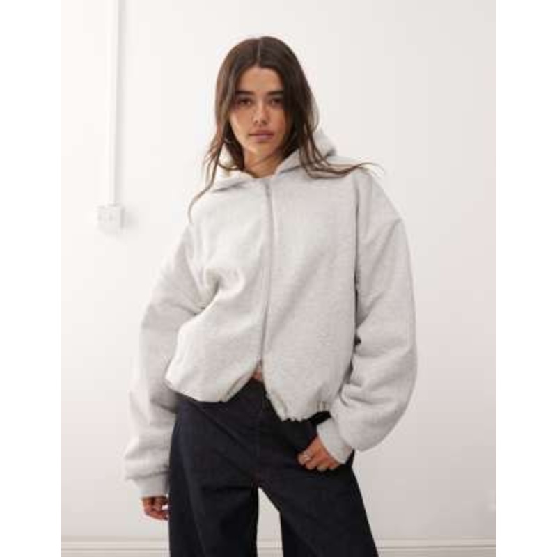 Weekday oversized hoodie with borg lining in gray melange