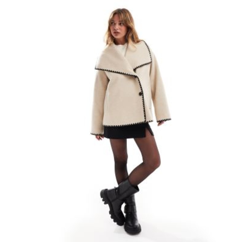 4th & Reckless oversized lapel jacket with contrast stitch in camel