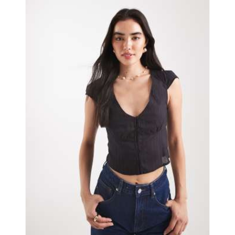 Cotton On cap sleeve button up shirt in black