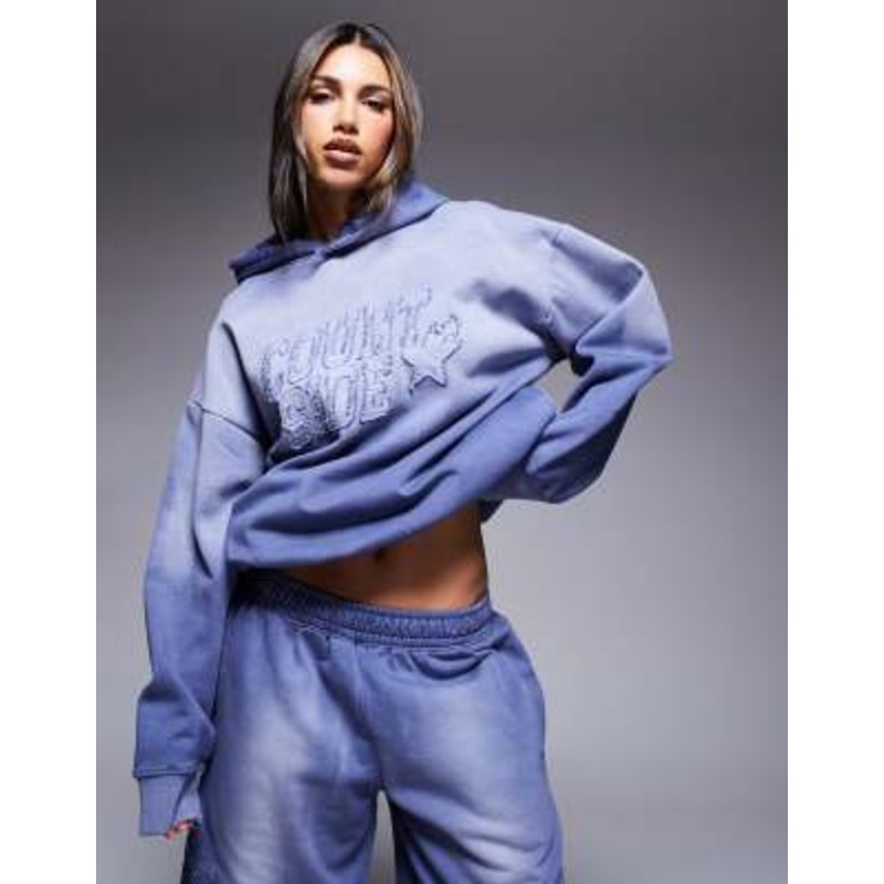 Courtside logo detail hoodie in washed blue – part of a set