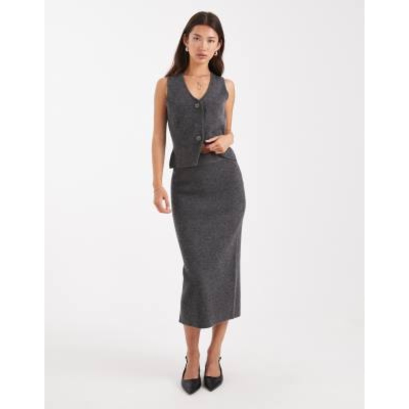Vero Moda soft knit midi skirt in gray melange – part of a set
