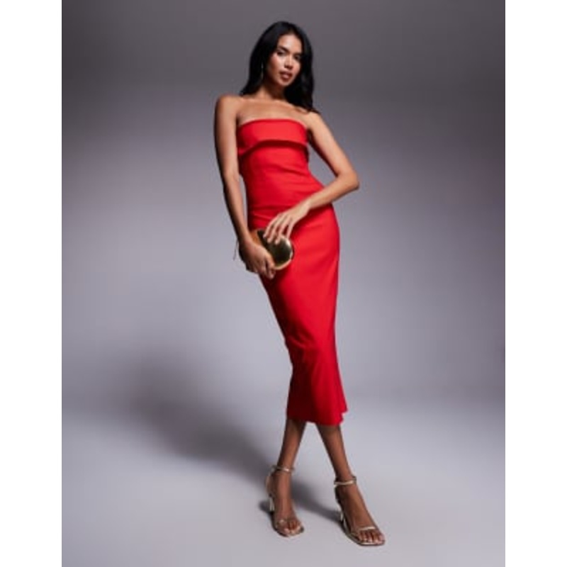 Vesper bengaline bandeau fold over midaxi dress in red