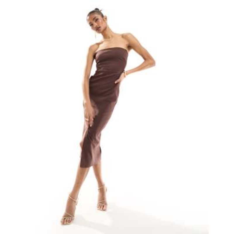 Vesper bengaline bandeau midi dress in chocolate brown