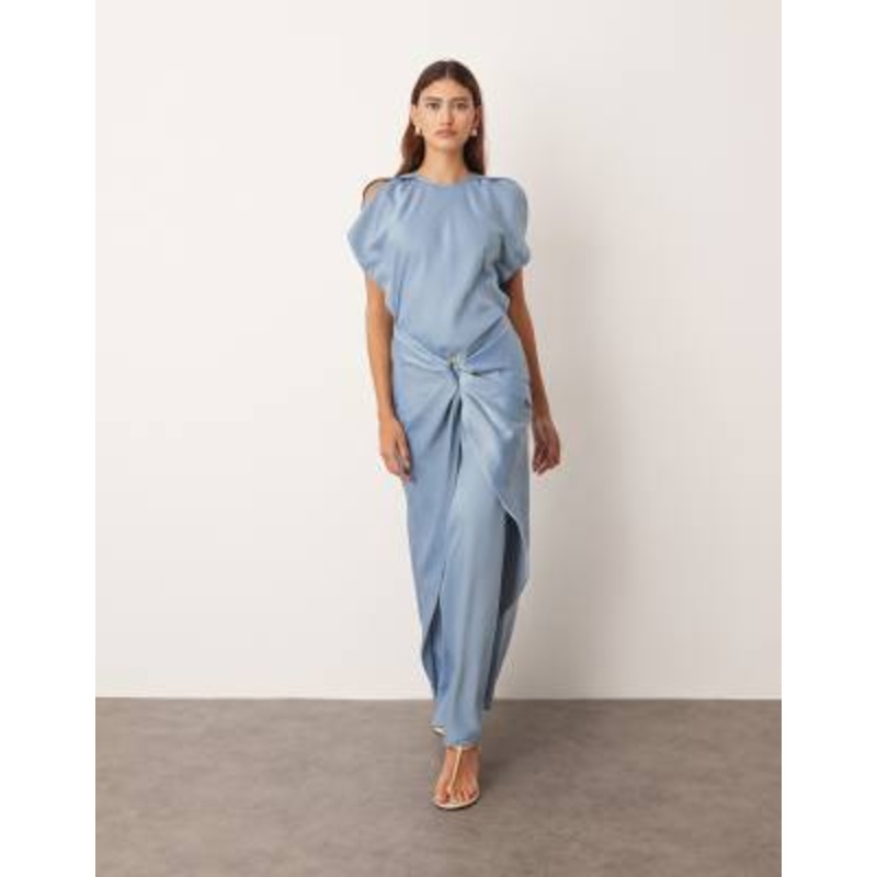 ARRANGE drape split sleeves maxi dress with metal trim in blue