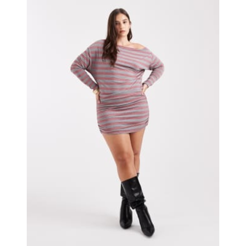 COLLUSION Plus off-the-shoulder dress in pink glitter stripes