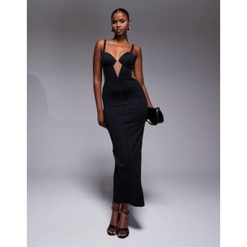 JLUXLABEL Enchantment sheer mesh paneling strappy bustier maxi dress in black