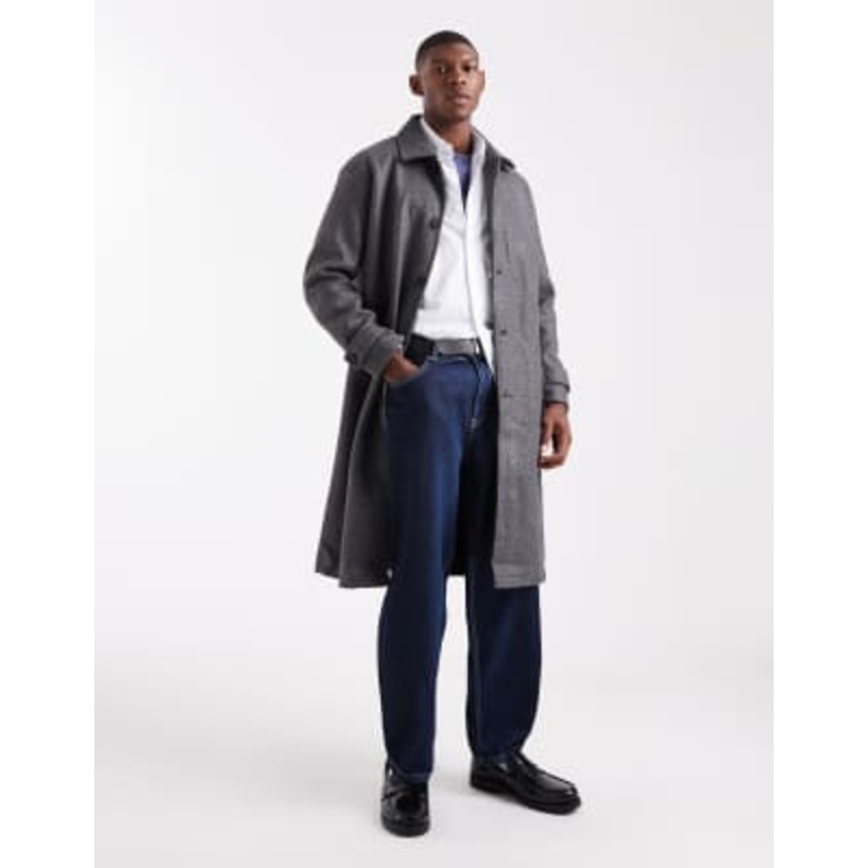 ONLY & SONS faux wool longline overcoat in charcoal