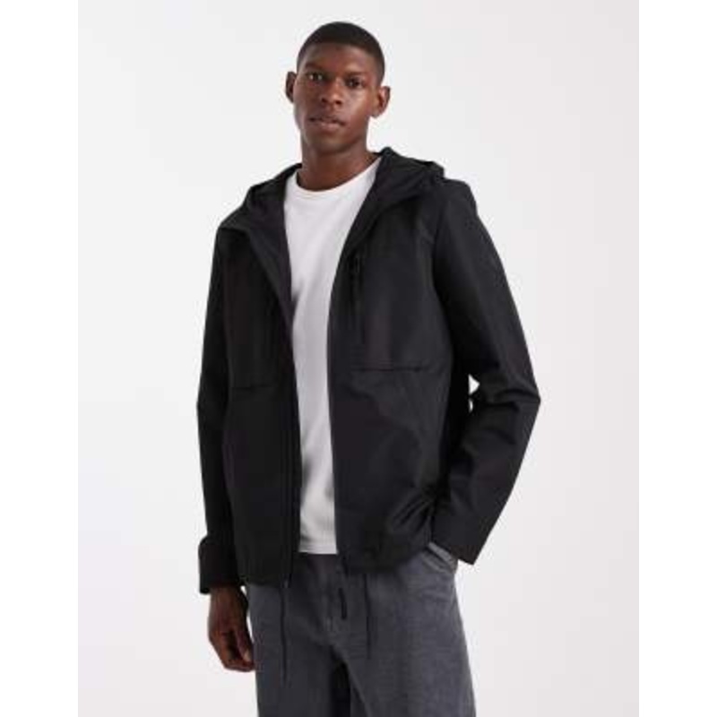 Threadbare short hooded windbreaker jacket with pocket detail in black
