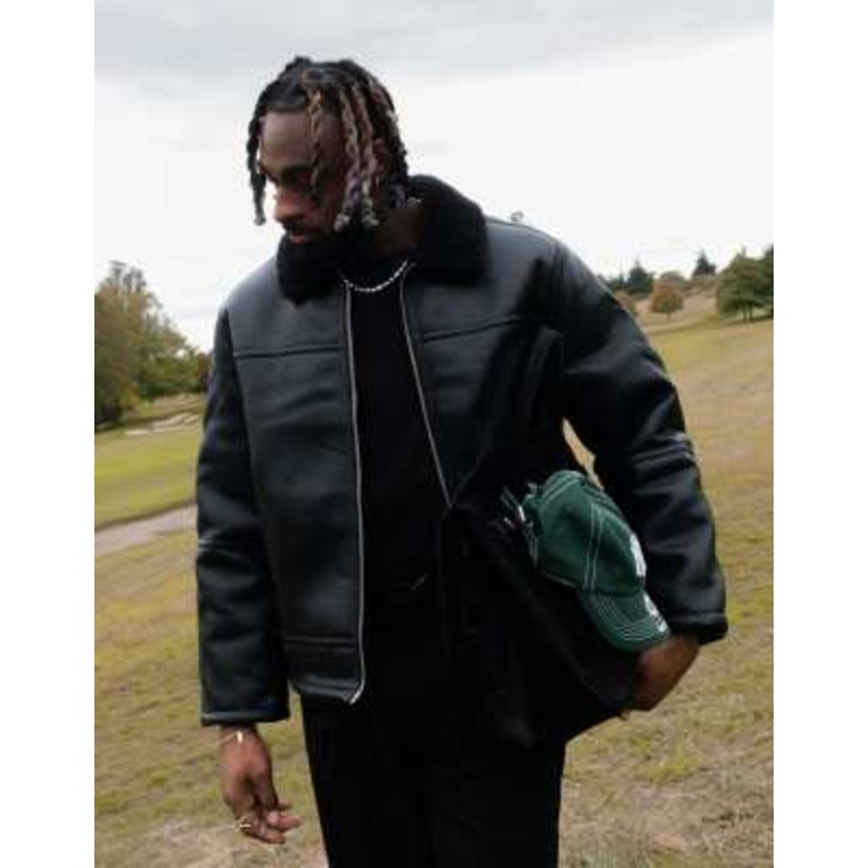 Topman faux shearling jacket with zip pockets in black