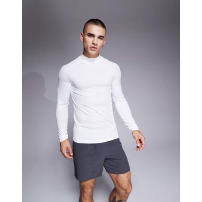 4505 Icon active quick dry muscle fit base layer training long sleeve mock neck top in white