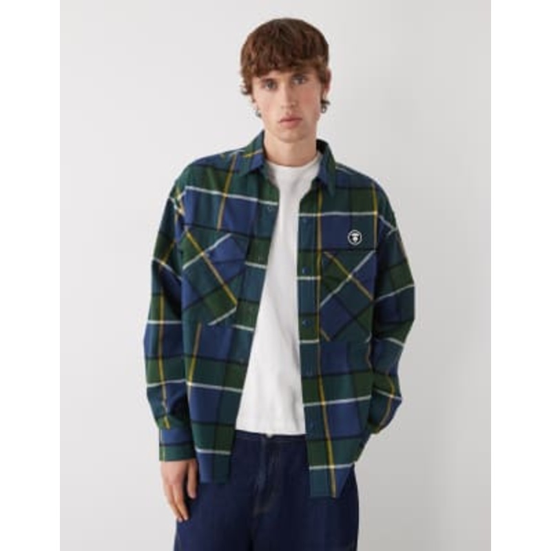 Aape by A Bathing Ape oversized flannel shirt in blue and green