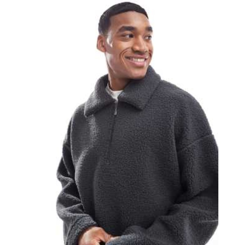 ADPT teddy fleece collared half zip in gray