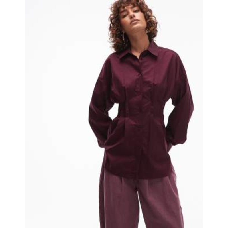 ARKET shirt with corset waist in burgundy wine