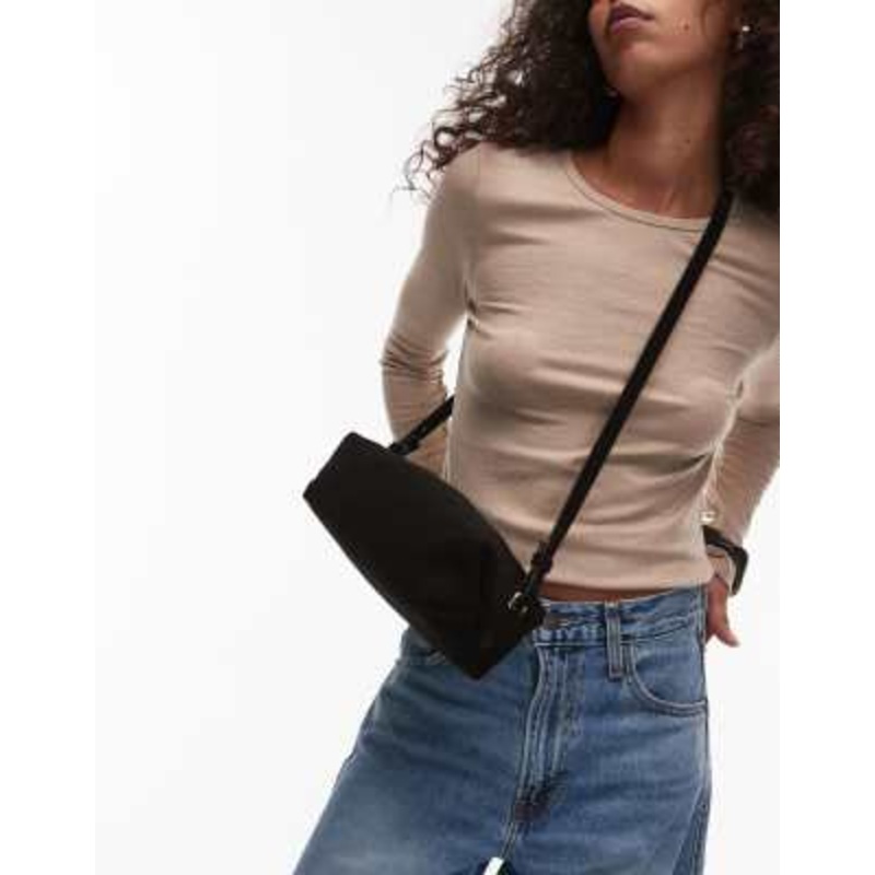 ARKET suede leather square cross body bag in black