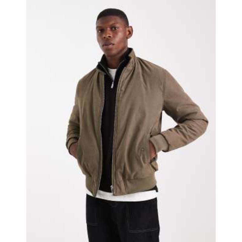 Brave Soul zip through bomber jacket in khaki