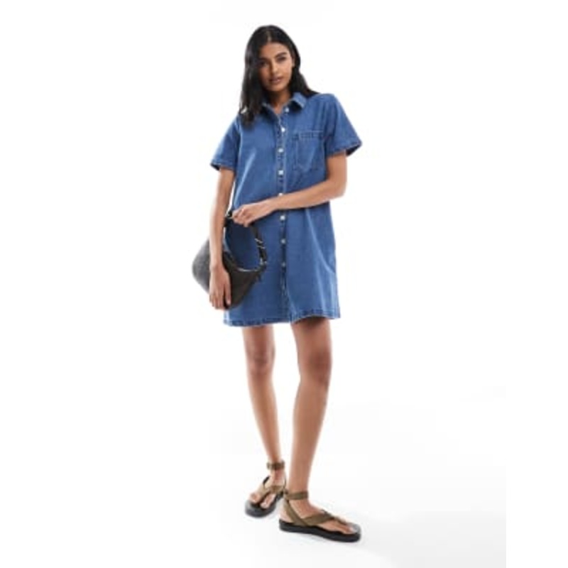 JJXX boxy denim dress in mid blue
