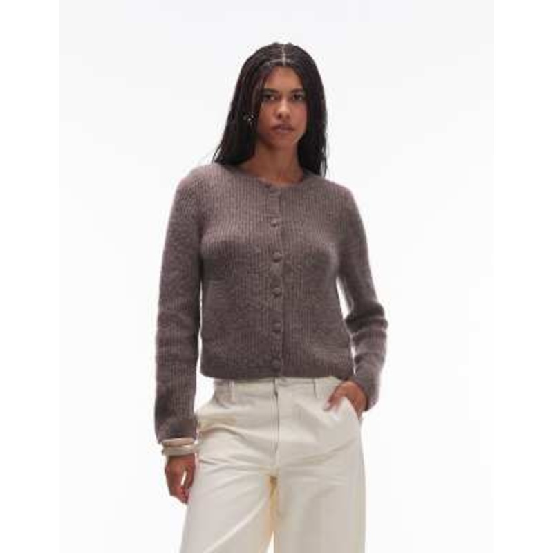 & Other Stories alpaca wool blend cardigan jacket with jet pockets in mole brown