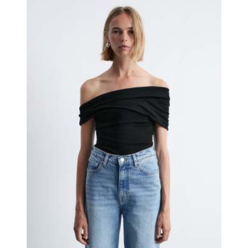 & Other Stories off the shoulder ruched top in black