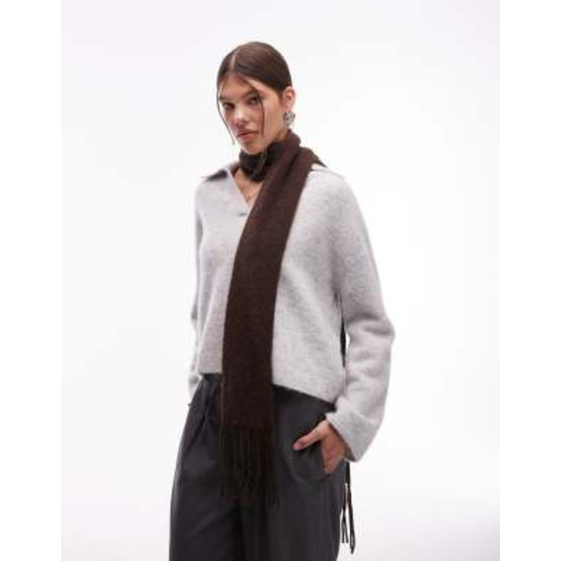 & Other Stories premium wool fringe scarf in brown