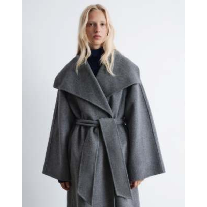 & Other Stories wool belted maxi coat with funnel neck in gray