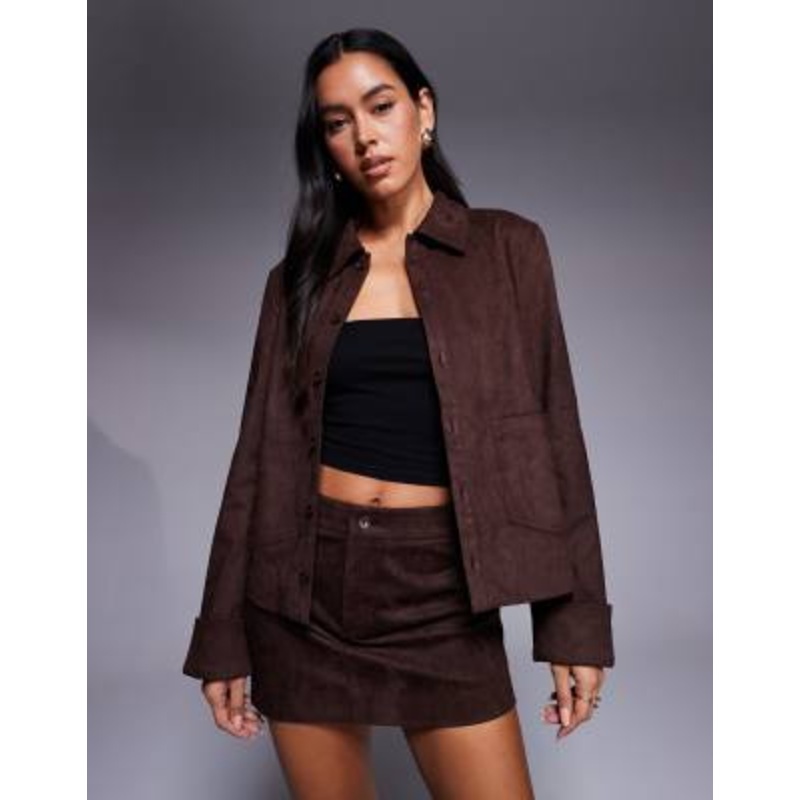 The Frolic Exclusive faux suede pocket front wide cuff jacket in chocolate – part of a set