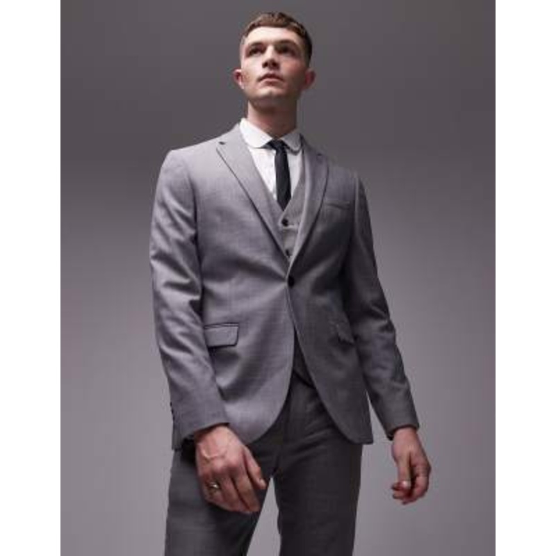 Topman stretch super skinny suit jacket in gray