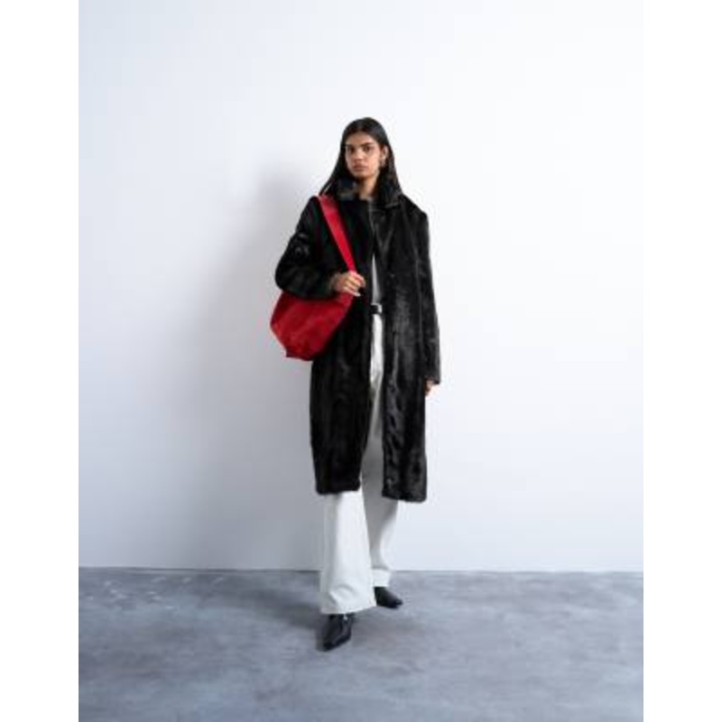 Topshop faux fur going out longline coat in chocolate