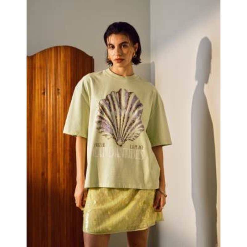 Topshop graphic Cap D’Antibes shell oversized tee in green