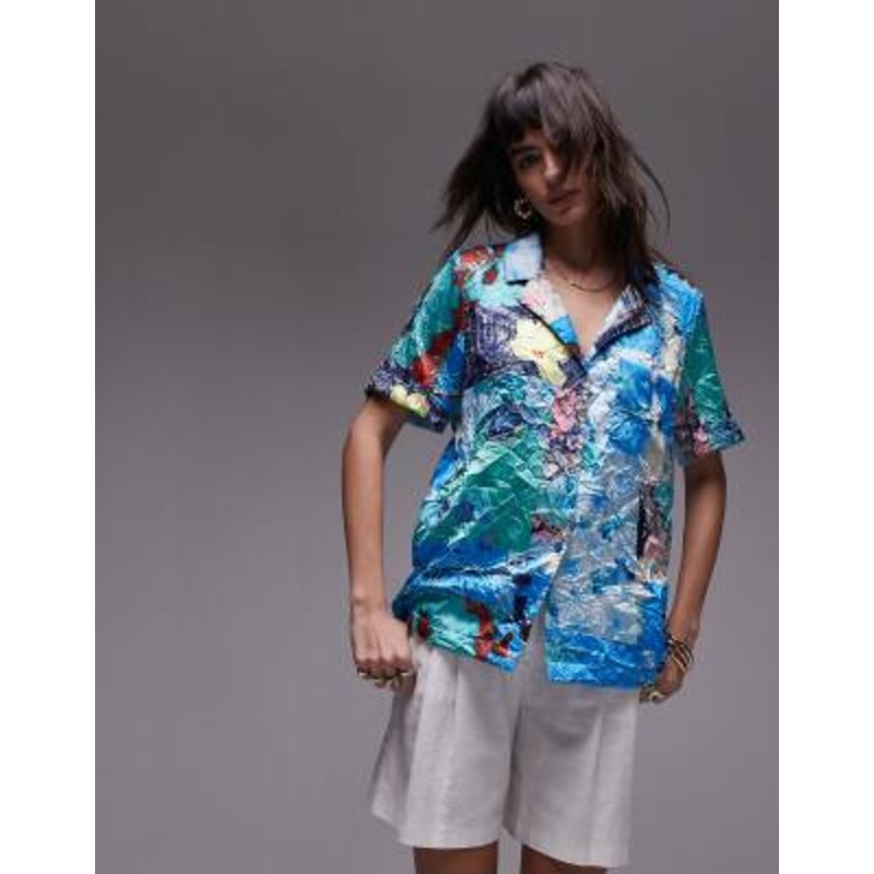 Topshop oversized resort print shirt in multi