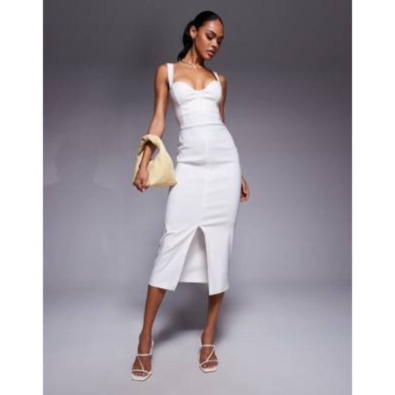 Vesper bengaline sweetheart neckline midaxi dress in white