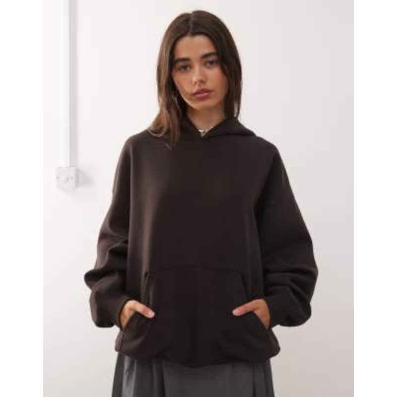 Weekday oversized heavyweight jersey hoodie in dark brown