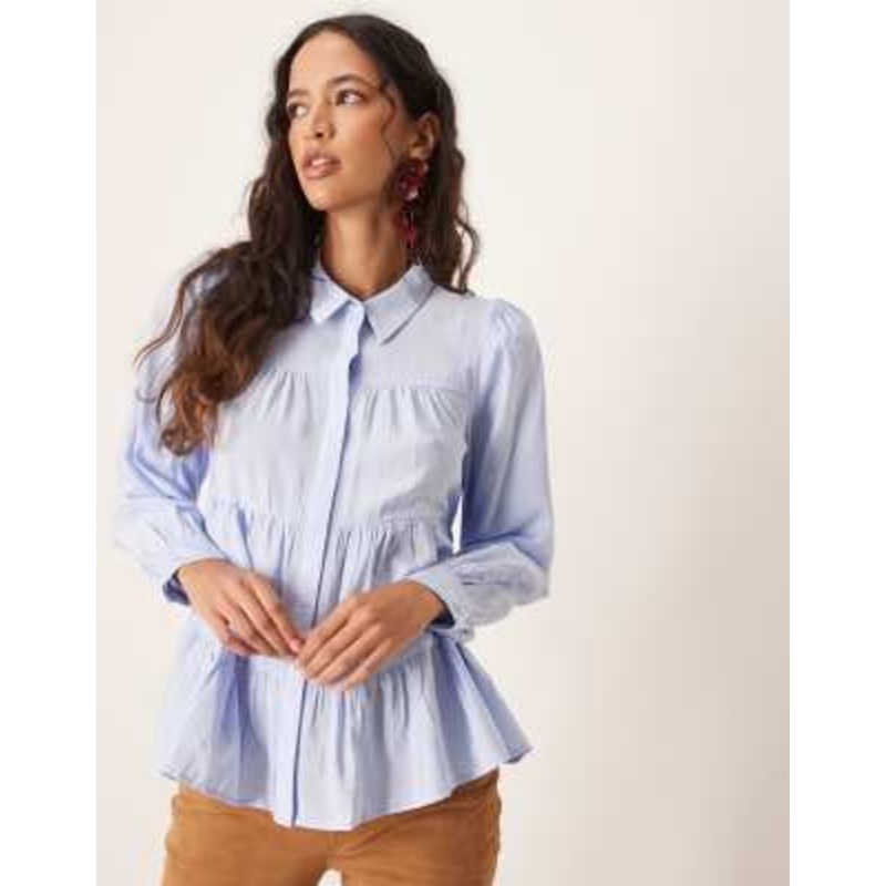 YAS tiered smock shirt in Kentucky blue
