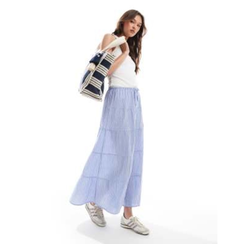 Cotton On tiered maxi skirt in blue stripes