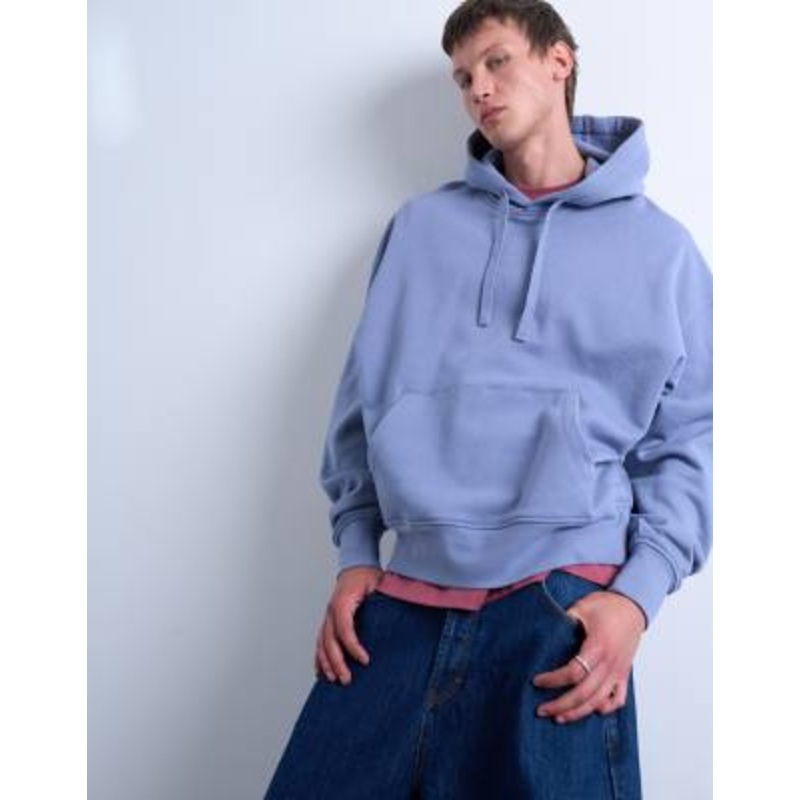 Topman heavyweight oversized fit hoodie in mid blue